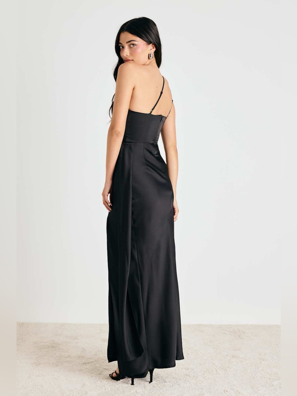 Lulus Signature Elegance Black Satin One-Shoulder Maxi Dress Size XL NWT - Picture 3 of 14